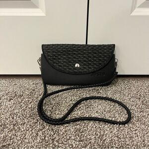 JU’STO Modular Black Woven crossbody flap bag